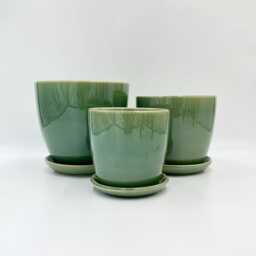 Sea Green Plant Pot With Attached Saucer, Indoor Outdoor Planter, Drainage Hole, - D14-D20cm - thumbnail 3