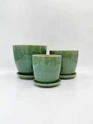 Sea Green Plant Pot With Attached Saucer, Indoor Outdoor Planter, Drainage Hole, - D14-D20cm
