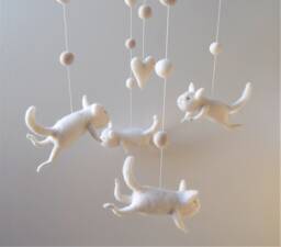 White Cat Mobile, Nursery Baby Crib Mobile - thumbnail 1