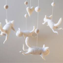 White Cat Mobile, Nursery Baby Crib Mobile - thumbnail 4