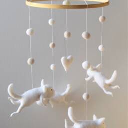 White Cat Mobile, Nursery Baby Crib Mobile - thumbnail 2