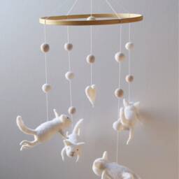 White Cat Mobile, Nursery Baby Crib Mobile - thumbnail 3