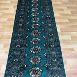 2.6x18 Emerald Green Bokhara Rug - Runner Hallway Luxury Long Fine Quality Afghan - thumbnail 3