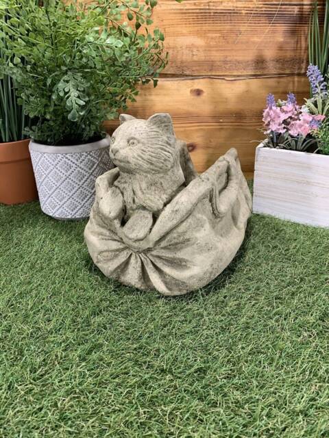 stone Garden Cat in A Bag Planter Plant Pot Ornament - image 1