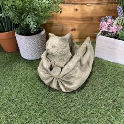 stone Garden Cat in A Bag Planter Plant Pot Ornament - thumbnail 2
