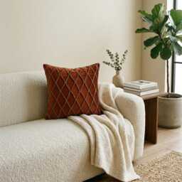 Rust Orange Velvet, Beaded Geometric Pattern, Modern Throw Pillow Cover - Sumac Gold - thumbnail 2