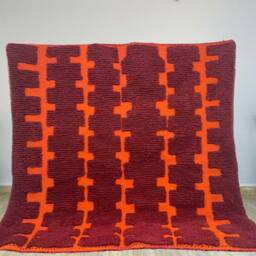 Burgundy Moroccan Rug Hand-Knotted Berber Checkerboard Wool Rug - thumbnail 2