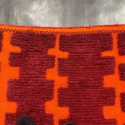 Burgundy Moroccan Rug Hand-Knotted Berber Checkerboard Wool Rug - thumbnail 4