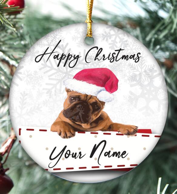 Handmade Personalised Name Tan French Bulldog Christmas Bauble Puppy Pet Xmas Gift Tree Decoration