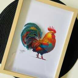 Quilled Rooster Wall Art - 3D Paper Art, Bird Lover Gift - thumbnail 2