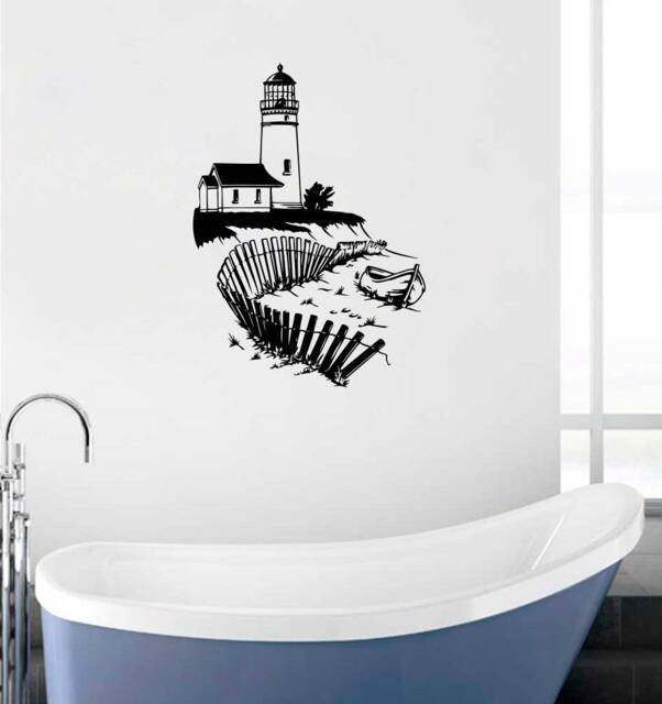 Lighthouse Wall Decal Vinyl Sticker Sea Ocean Removable Nautical Decor Bathroom Marine Decorative Poster Print Mural Stencil 5Zzc - image 1