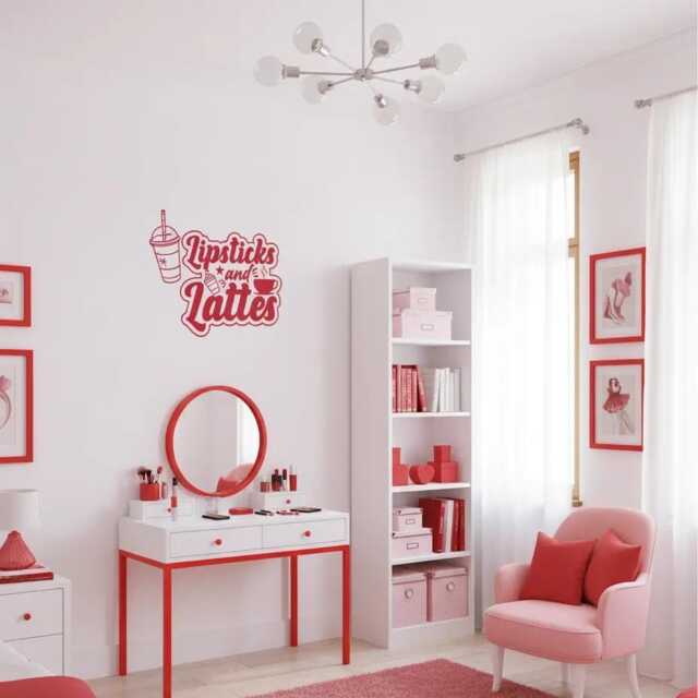 Lipsticks & Latte Wall Art Decor Sticker Beauty Room Girly Lipstick Makeup Cafe - image 1