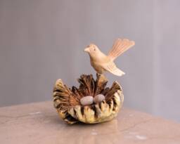 Bird On The Nest Sculpture, Wooden Canary, Egg, Wood Carving, Housewarming, Nature, Figurine, Tabletop Decor, Home Table Mother Gift - thumbnail 1