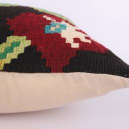 Handmade Turkish Kilim Lumbar Pillow Cover Floral Wool Cushion - 16x24 - thumbnail 4