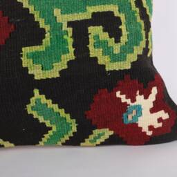 Handmade Turkish Kilim Lumbar Pillow Cover Floral Wool Cushion - 16x24 - thumbnail 2