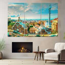 Park Guell in Barcelona Canvas Print, Wall Art, Print Poster, Painting, Framed & Ready To Hang - thumbnail 3