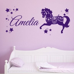 Personalized Horse Wall Decal Girls Bedroom Decor, Kids Room Transfer - thumbnail 1