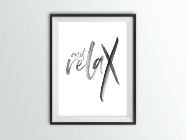 And Relax Print Black & Grey Watercolor Style - Bathroom Bedroom Wall Art - image 1