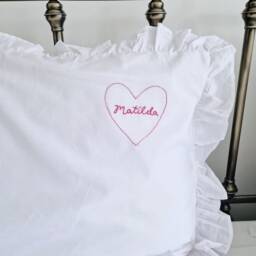 Hand Embroidered Name Pillowcase Heart Personalized Gingham - thumbnail 2