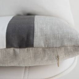 Color Block Cushion in White Beige Grey Linen, Geometric Pillows, Graphite, Oatmeal, Mid Century Cover. Custom Sizes & Colors - thumbnail 2