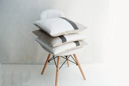 Color Block Cushion in White Beige Grey Linen, Geometric Pillows, Graphite, Oatmeal, Mid Century Cover. Custom Sizes & Colors - thumbnail 1
