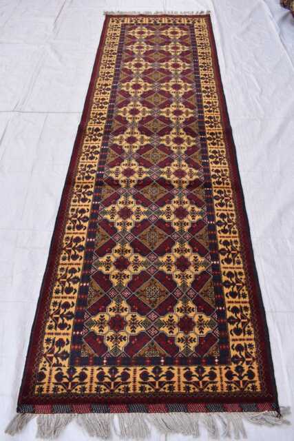 Handmade Afghan Wool Runner Yousafi Turkmen Design, 9.11x3 Ft - image 1