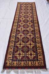 Handmade Afghan Wool Runner Yousafi Turkmen Design, 9.11x3 Ft - thumbnail 1