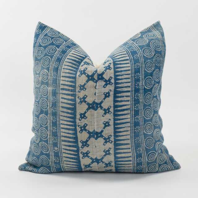 Vintage Indigo Hemp Pillow Cover, Tribal Boho Cushion, 20x20 - image 1