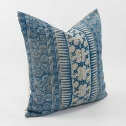 Vintage Indigo Hemp Pillow Cover, Tribal Boho Cushion, 20x20 - thumbnail 3