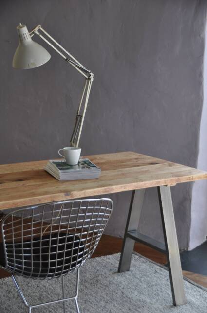 Reclaimed Wood & Steel Office Desk Industrial Modern A-Frame Bureau - image 1
