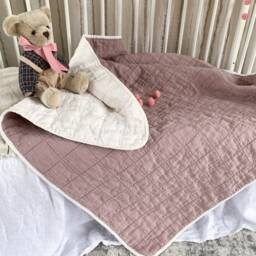 Modern Linen Baby Quilt, Patchwork Design, Stonewashed Natural Flax, Toddler Bedspread, Eco Newborn Gift - thumbnail 2