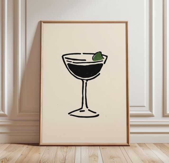 Cocktail Glass Poster - Minimal Bar Wall Art Modern Drink Illustration Black Line Kitchen Print Simple Beverage Decor Artwork - image 1