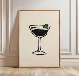 Cocktail Glass Poster - Minimal Bar Wall Art Modern Drink Illustration Black Line Kitchen Print Simple Beverage Decor Artwork - thumbnail 1