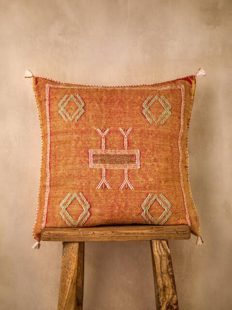 Mid-Season Sale Luxury Vintage Cactus Silk Cushion, Sunset Orange, Sabra Grade 1 - image 1