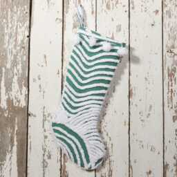 Green & White - Lush & Fluffy Vintage Chenille Christmas Stocking Pom Pom, Flower - thumbnail 3