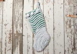 Green & White - Lush & Fluffy Vintage Chenille Christmas Stocking Pom Pom, Flower - thumbnail 1
