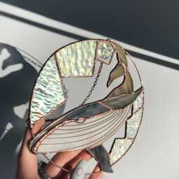 stained Glass Suncatcher Whale. Home House Decor Cling. Window Wall Decoration - thumbnail 3