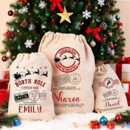 Personalized Santa Sack, Family Christmas Sack Custom Toy 2025 Gift, Eve Gift Bag Xmas Stocking For Kids - thumbnail 3