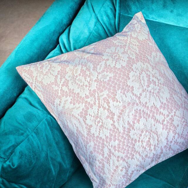 "Textured Lace Cushion Covers - White Floral On Pink Throw Pillow 18""/20" - image 1