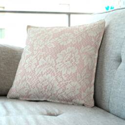 "Textured Lace Cushion Covers - White Floral On Pink Throw Pillow 18""/20" - thumbnail 2