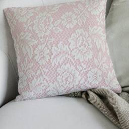 "Textured Lace Cushion Covers - White Floral On Pink Throw Pillow 18""/20" - thumbnail 3