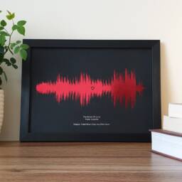 A4 Custom Metallic Soundwave Art, Favourite Song Personalised Red Foil Print - thumbnail 2
