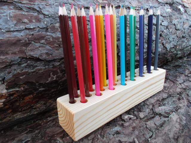 Pine Wood Pencil Holder 24-Hole Desk Organizer - image 1