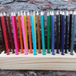 Pine Wood Pencil Holder 24-Hole Desk Organizer - thumbnail 2