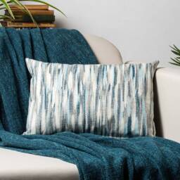 Abstract Paint Splash Boudoir Cushion Cover. 100% Cotton, Double Sided. Bright Marine Blues & Whites. 17x12