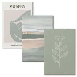 Canvas Set Of 3 - Shapes in Pastel Shades With Plants, Green Wall Art Canvas, Abstract Decor - thumbnail 2