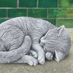Curled Kitty Sculpture Concrete Kitten Figurine Stone Sleeping Cat Statue Outdoor Decoration Memorial Ornament Cat Lover Gift - thumbnail 4