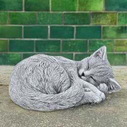 Curled Kitty Sculpture Concrete Kitten Figurine Stone Sleeping Cat Statue Outdoor Decoration Memorial Ornament Cat Lover Gift - thumbnail 1