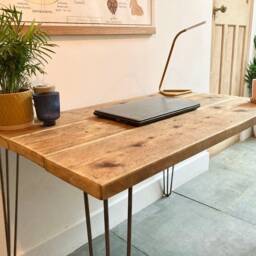 Reclaimed Wood Desk Scaffold Steel Hairpin Legs - thumbnail 2