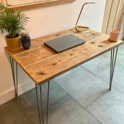Reclaimed Wood Desk Scaffold Steel Hairpin Legs - thumbnail 3